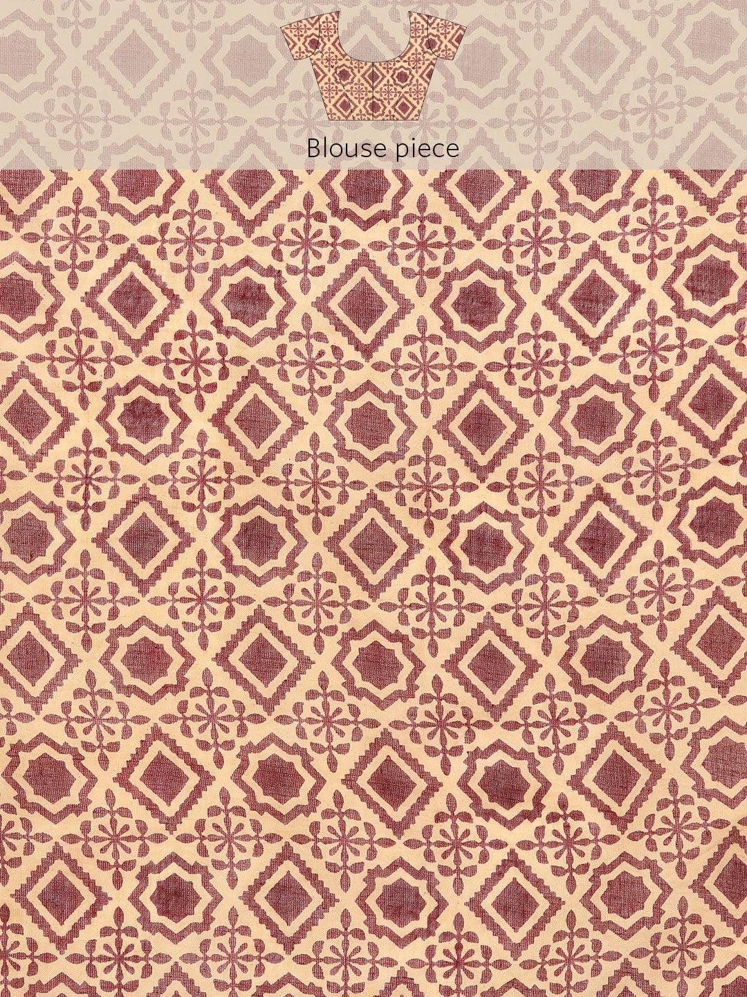 Maroon Printed Cotton Saree - Libas