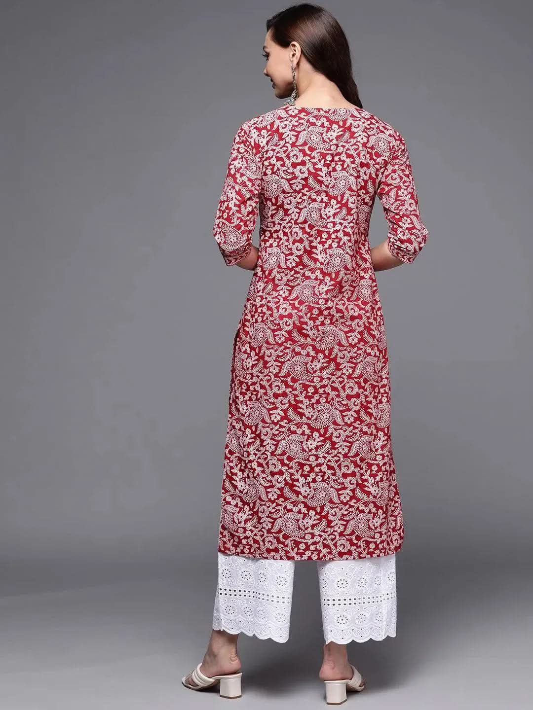 

Maroon Printed Cotton Straight Kurta