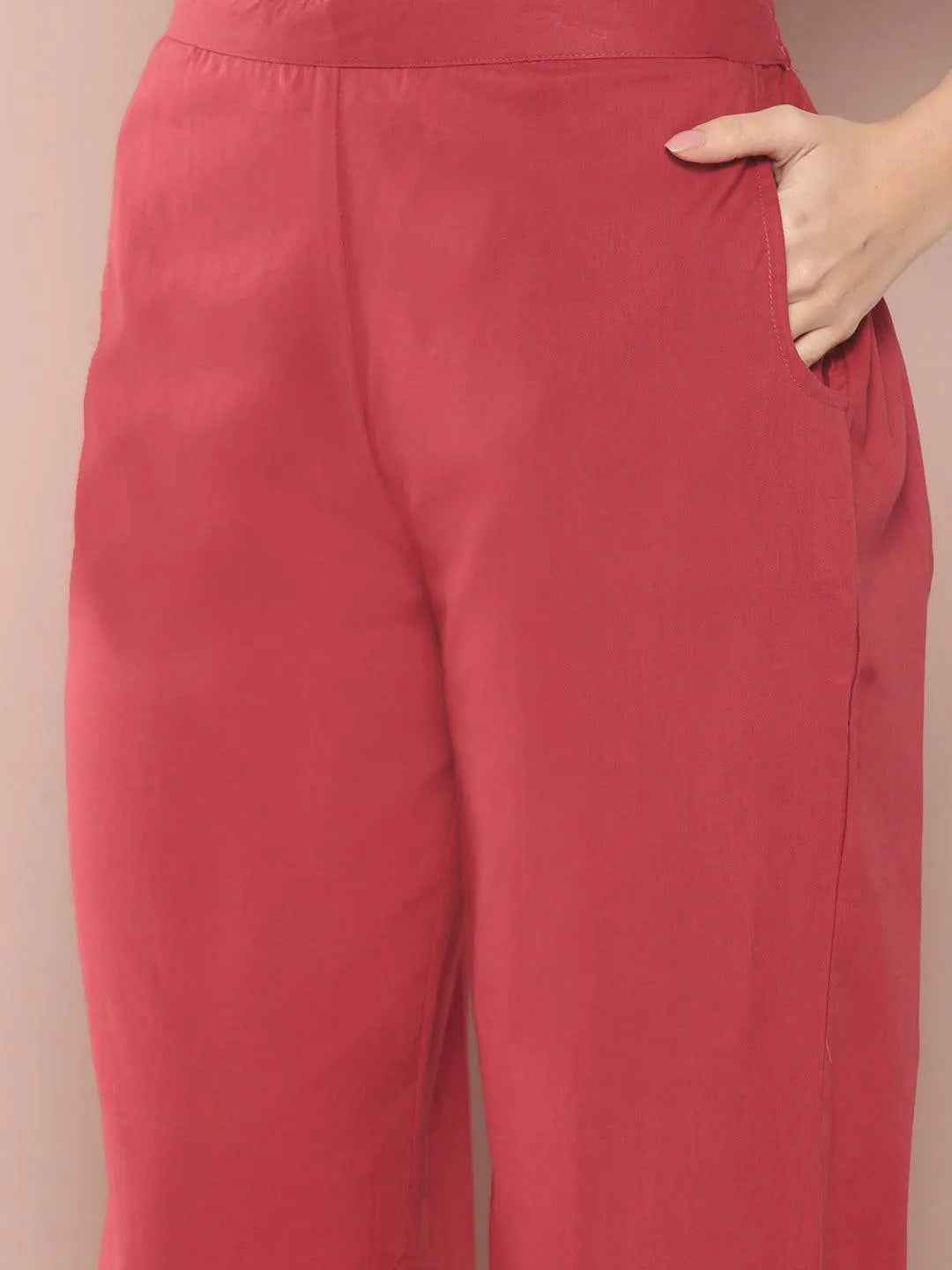 Maroon Printed Cotton Straight Kurta With Palazzos & Dupatta - Libas 