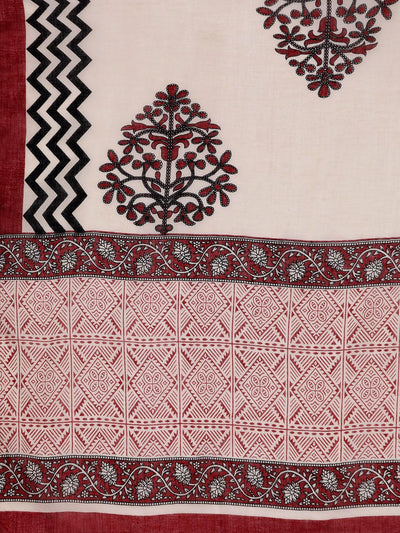 Maroon Printed Cotton Straight Kurta With Palazzos & Dupatta - Libas