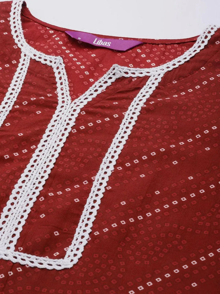 Maroon Printed Cotton Straight Kurta Set With Salwar - Libas