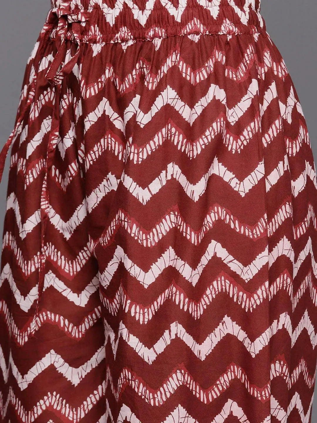 Maroon Printed Cotton Straight Kurta Set With Salwar - Libas 