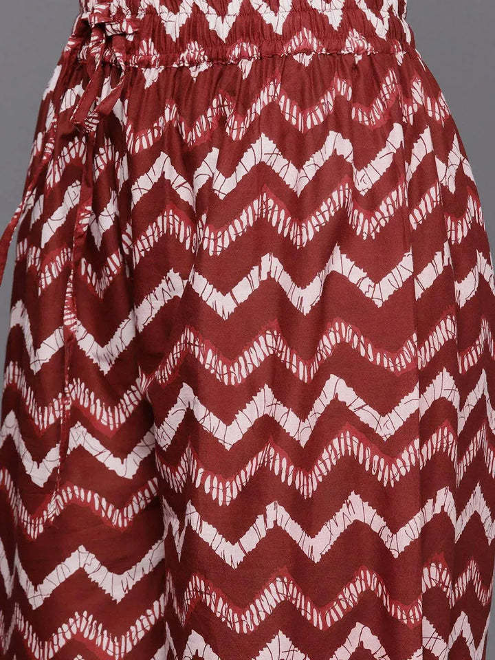 Maroon Printed Cotton Straight Kurta Set With Salwar - Libas