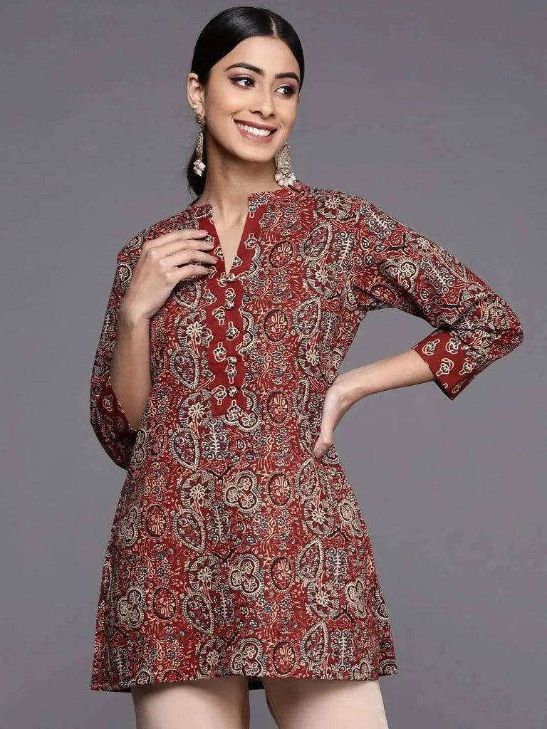 Libas Maroon Printed Cotton Straight Kurti