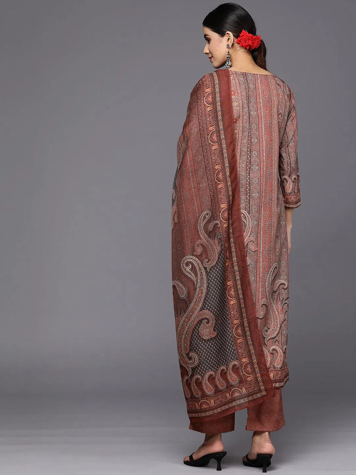 Maroon Printed Crepe Straight Suit Set With Trousers - Libas