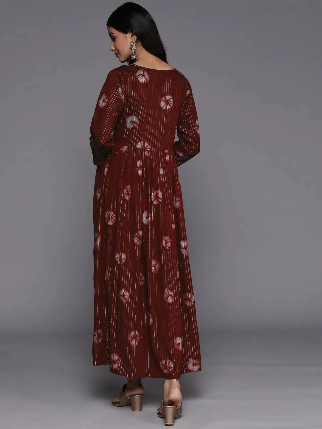 Maroon Printed Fit and Flare Rayon Dress - Libas