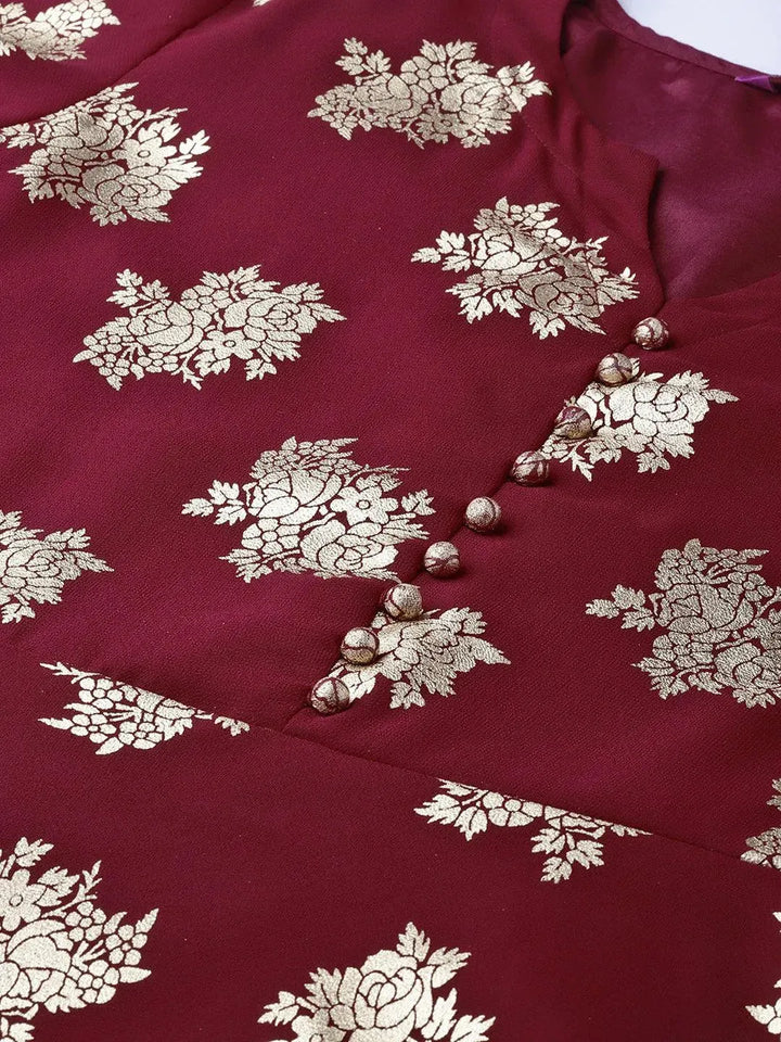 Maroon Printed Georgette Suit Set - Libas