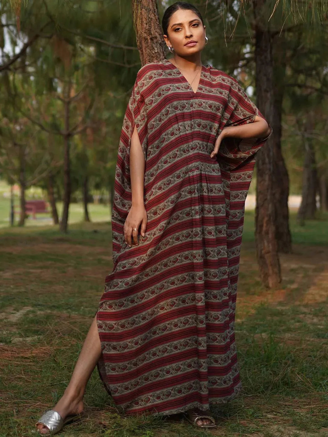 Maroon Printed Georgette Dress - Libas