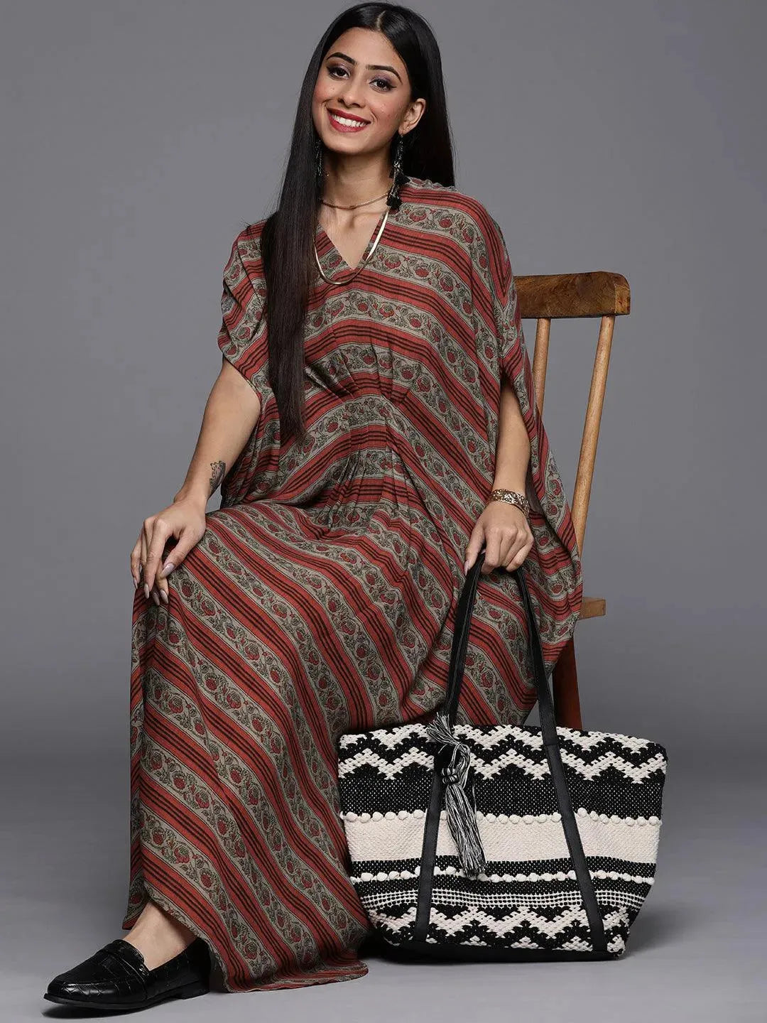 Maroon Printed Georgette Dress - Libas 
