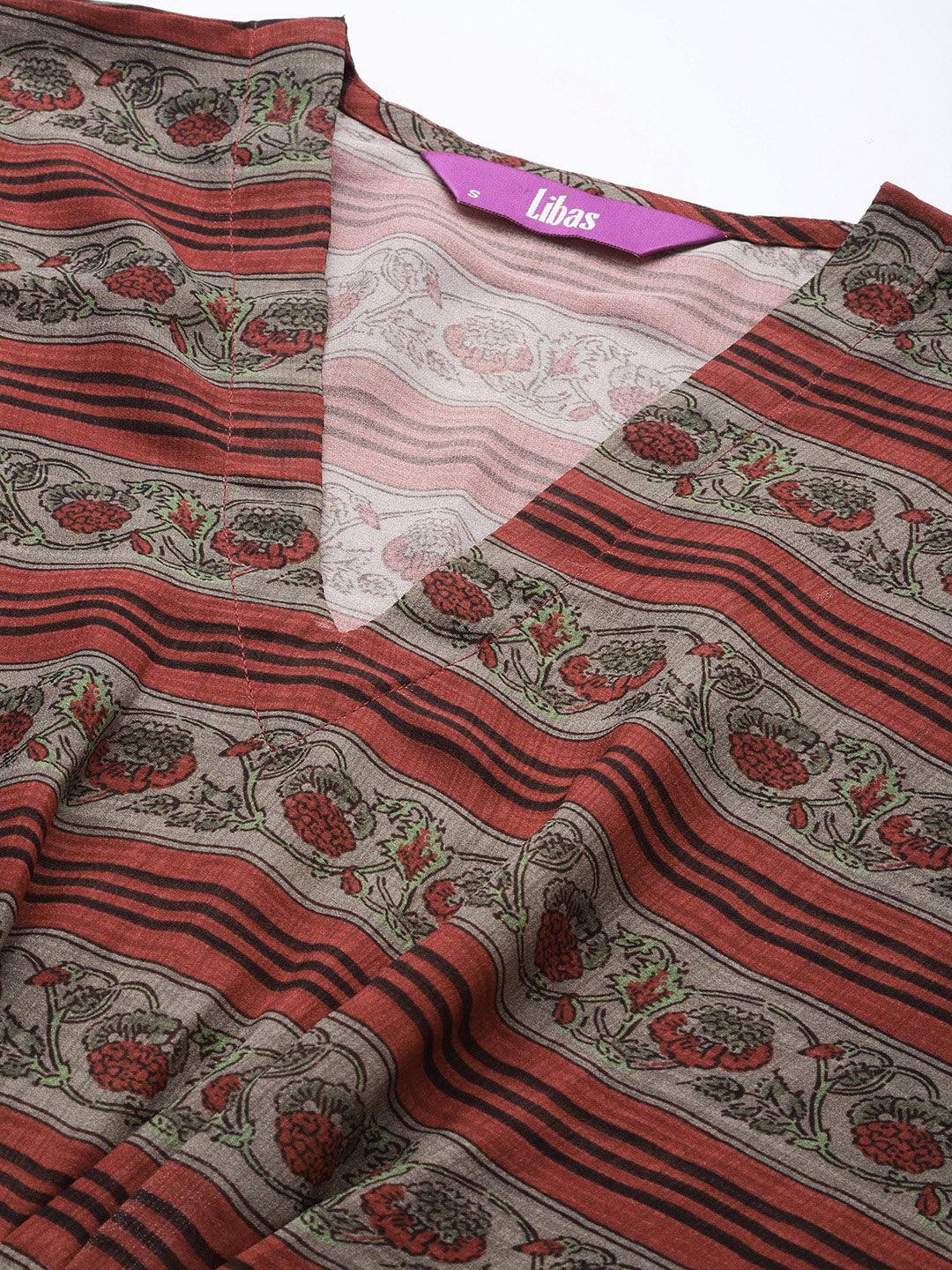 Maroon Printed Georgette Dress - Libas