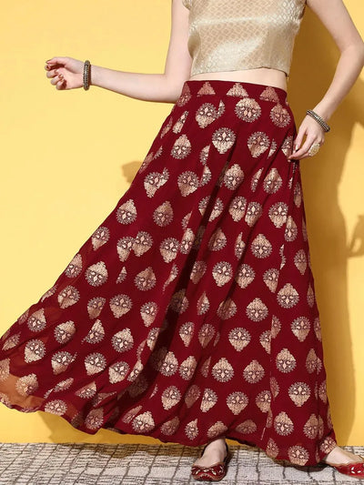 Maroon Printed Georgette Skirt - Libas