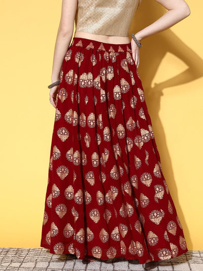 Maroon Printed Georgette Skirt - Libas