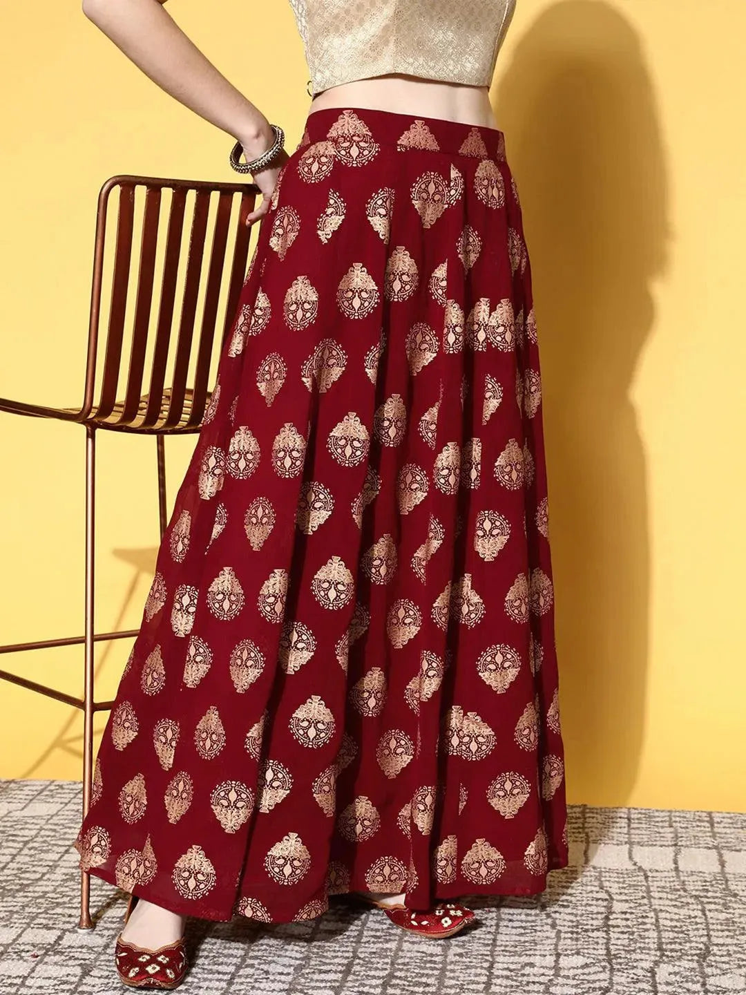 Maroon Printed Georgette Skirt - Libas