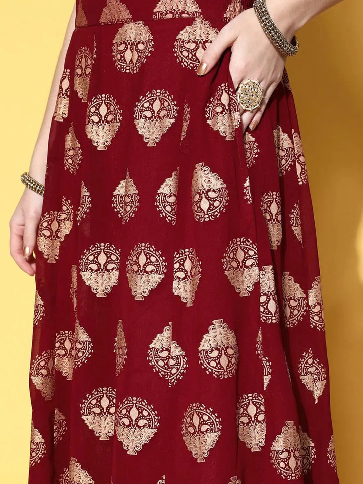 Maroon Printed Georgette Skirt - Libas