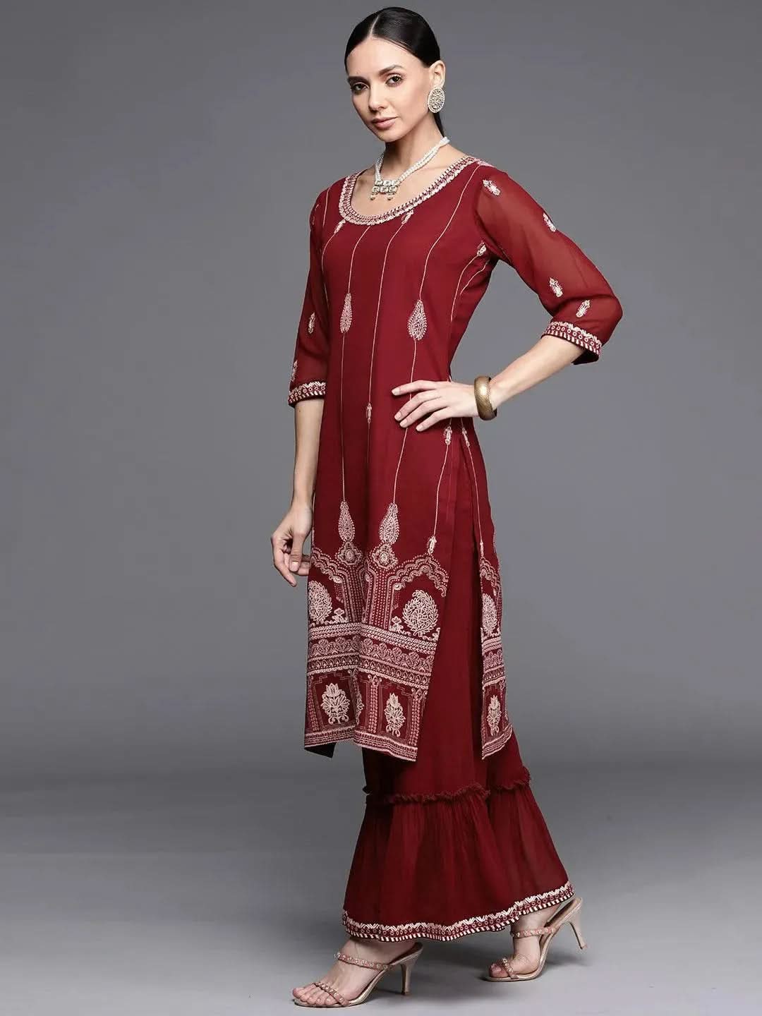 

Buy Maroon Printed Georgette Suit Set - 20214O-XS | Libas Ethnic Wear Online