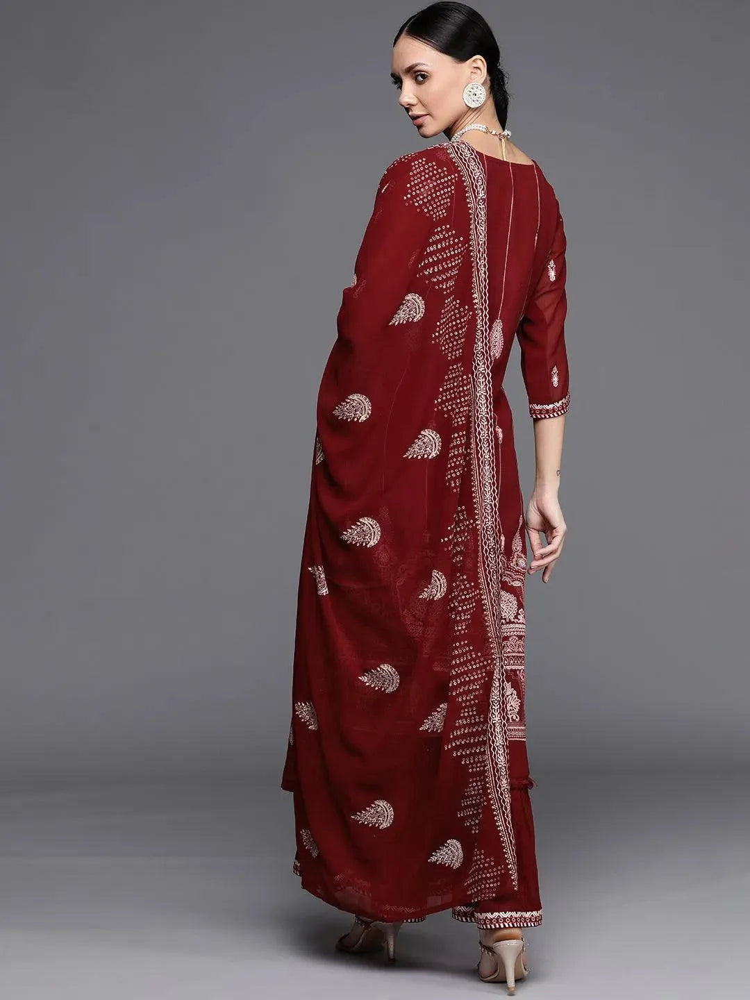 Maroon Printed Georgette Suit Set - Libas 