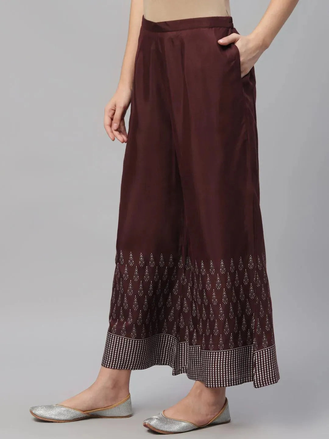 Maroon Printed Polyester Palazzos - Libas 