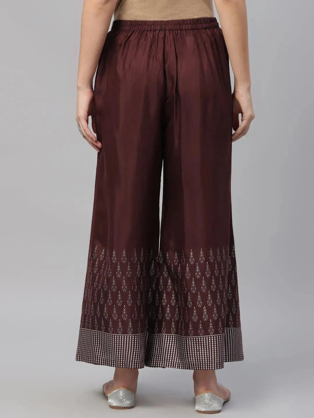 Maroon Printed Polyester Palazzos - Libas 