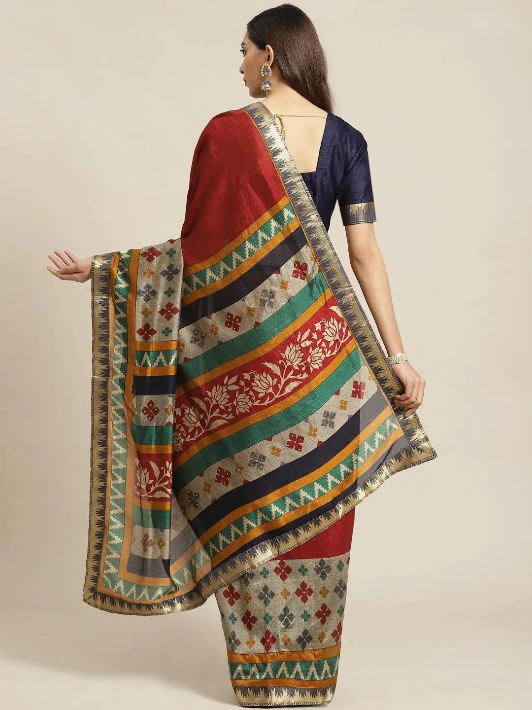 Maroon Printed Polyester Saree - Libas