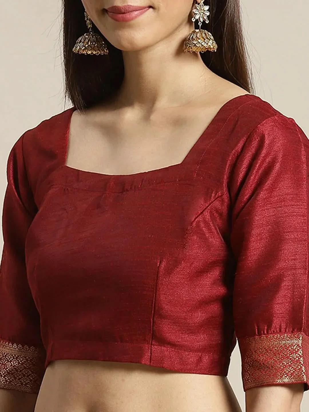 Maroon Printed Polyester Saree - Libas 