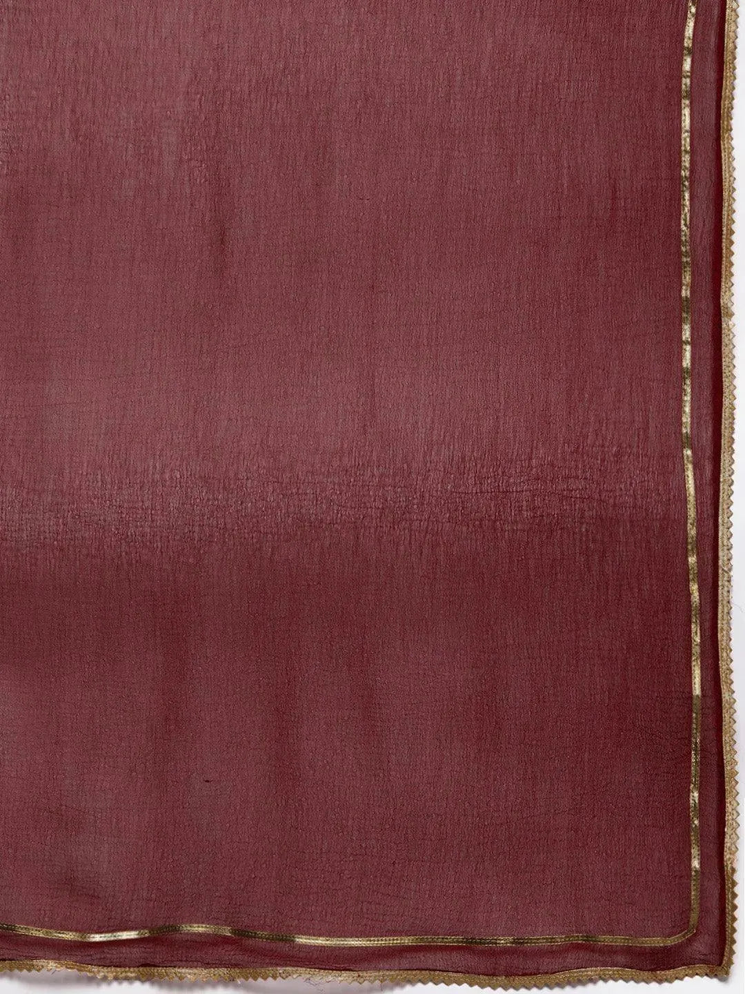 

Maroon Printed Rayon A-Line Kurta With Palazzos & Dupatta