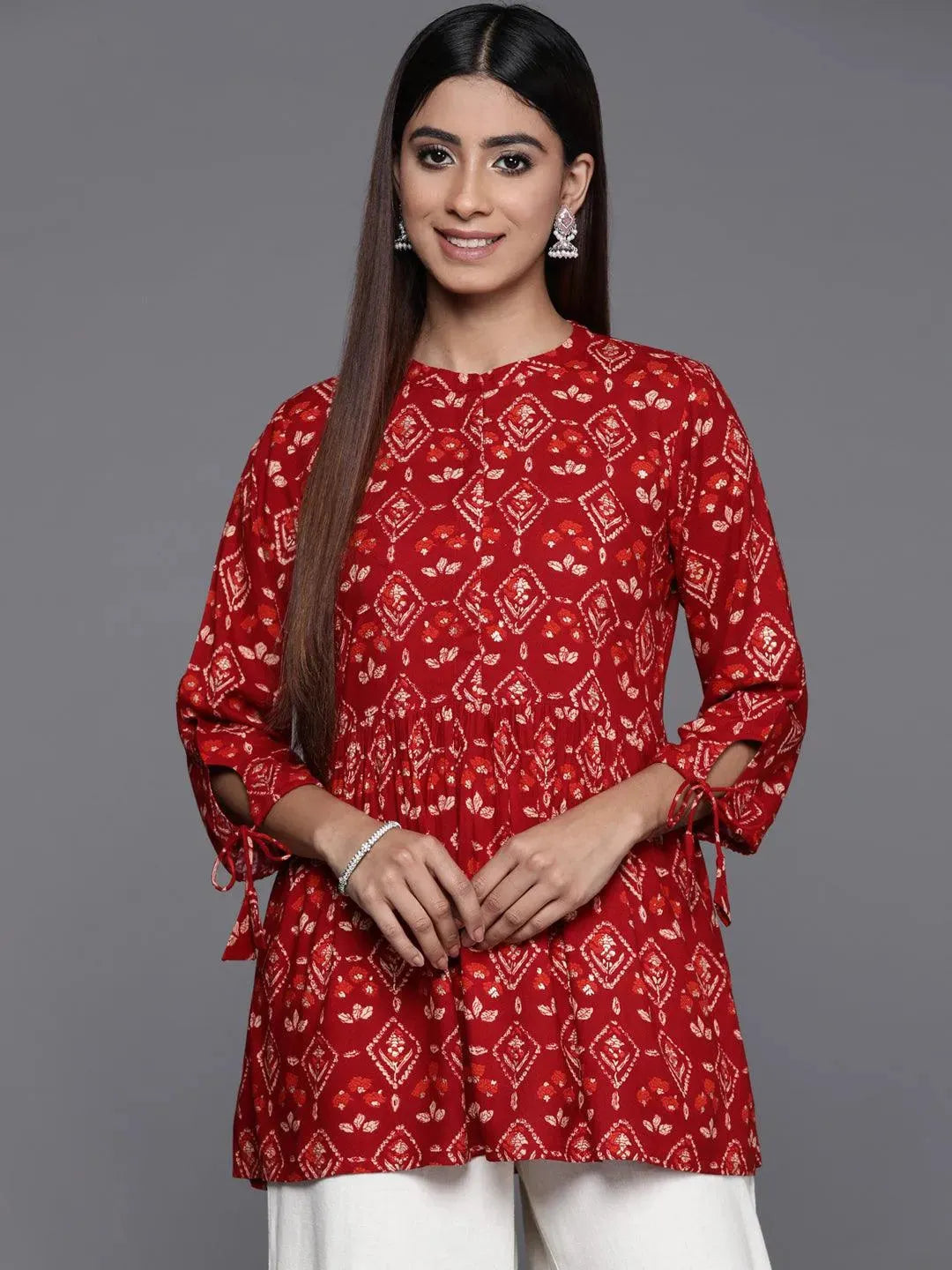 libas Maroon Printed Rayon A-Line Short Kurti-picture-19