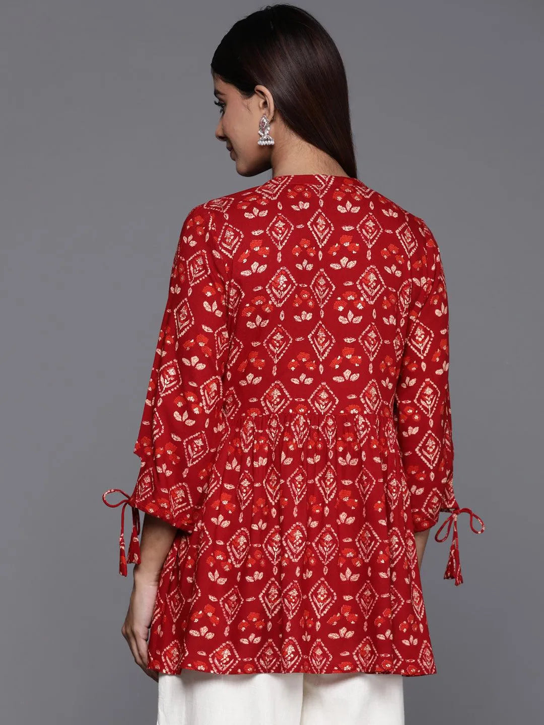 Maroon Printed Rayon A-Line Kurti - Libas 