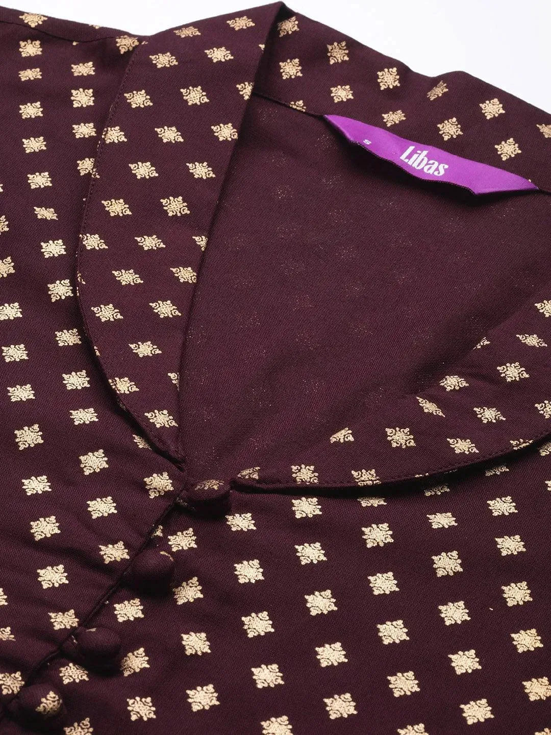 Maroon Printed Rayon A-Line Kurti - Libas 