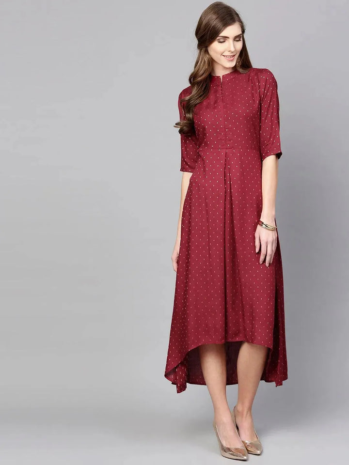 Maroon Printed Rayon Dress - Libas