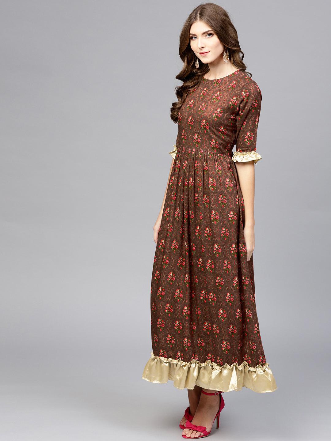 Maroon Printed Rayon Dress - Libas