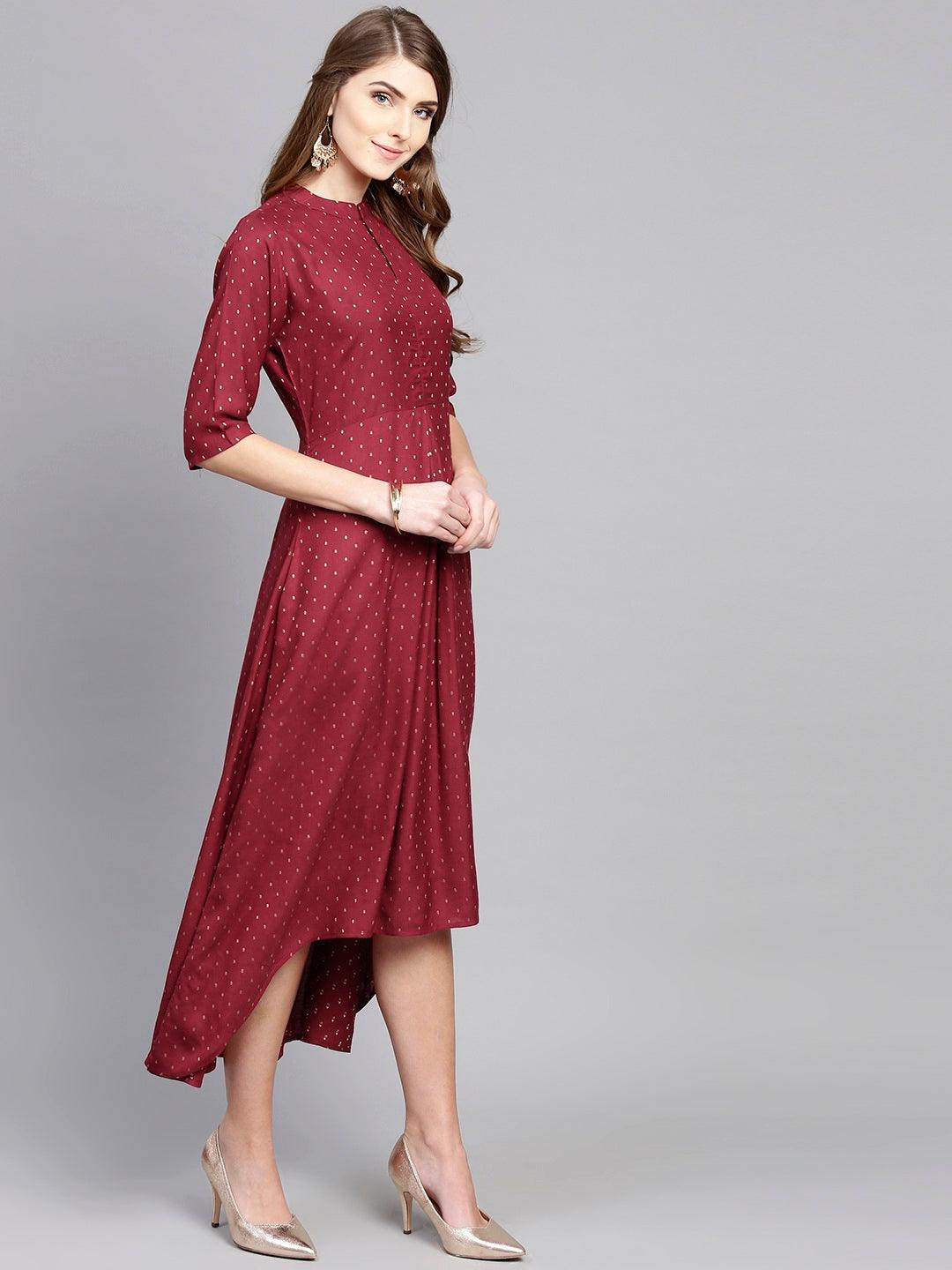Maroon Printed Rayon Dress - Libas