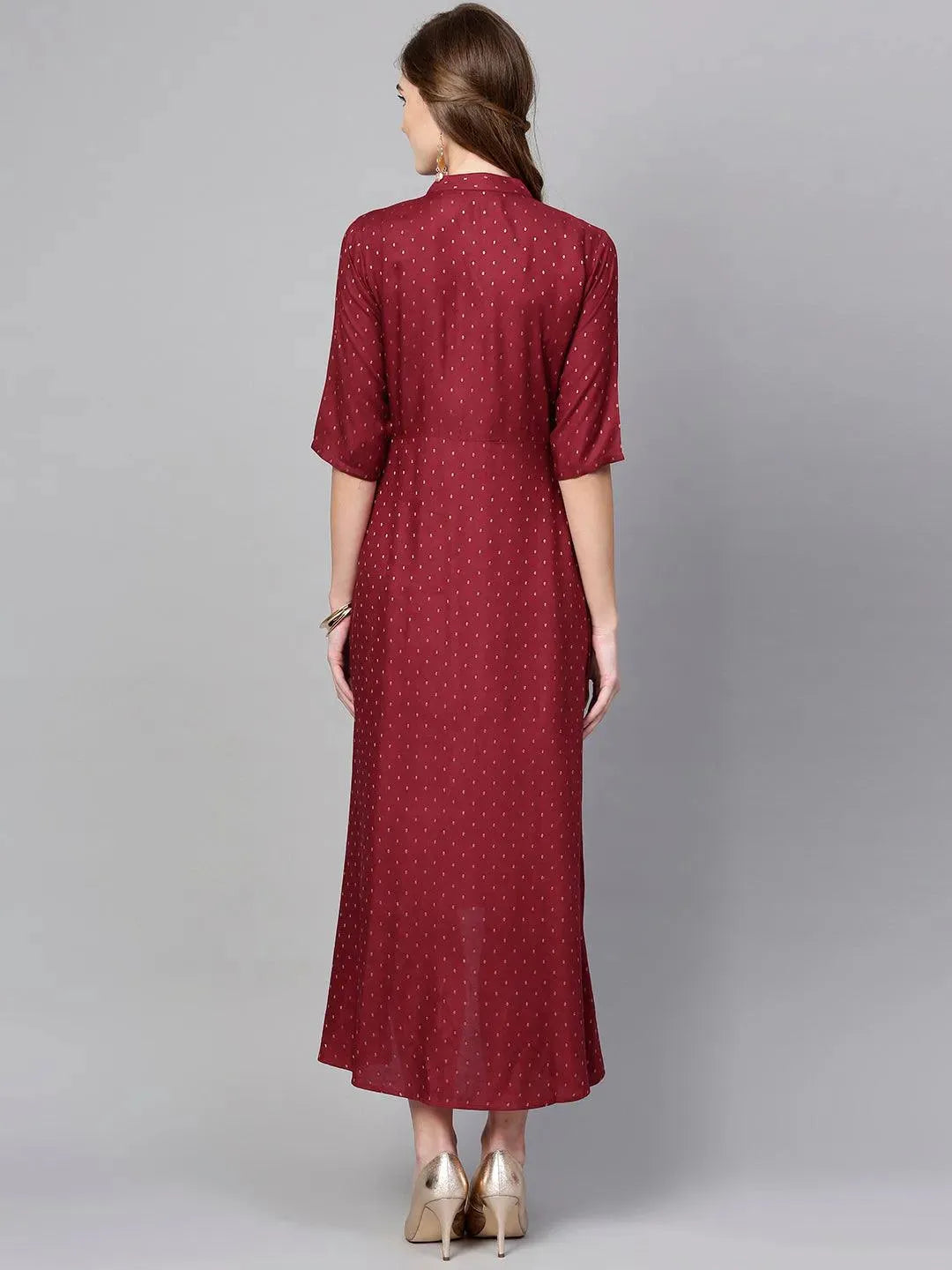 Maroon Printed Rayon Dress - Libas