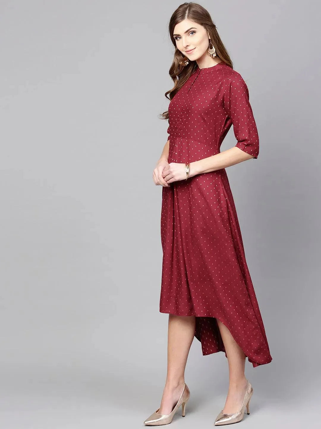 Maroon Printed Rayon Dress - Libas 