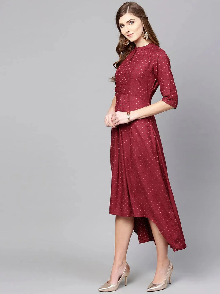 Maroon Printed Rayon Dress - Libas