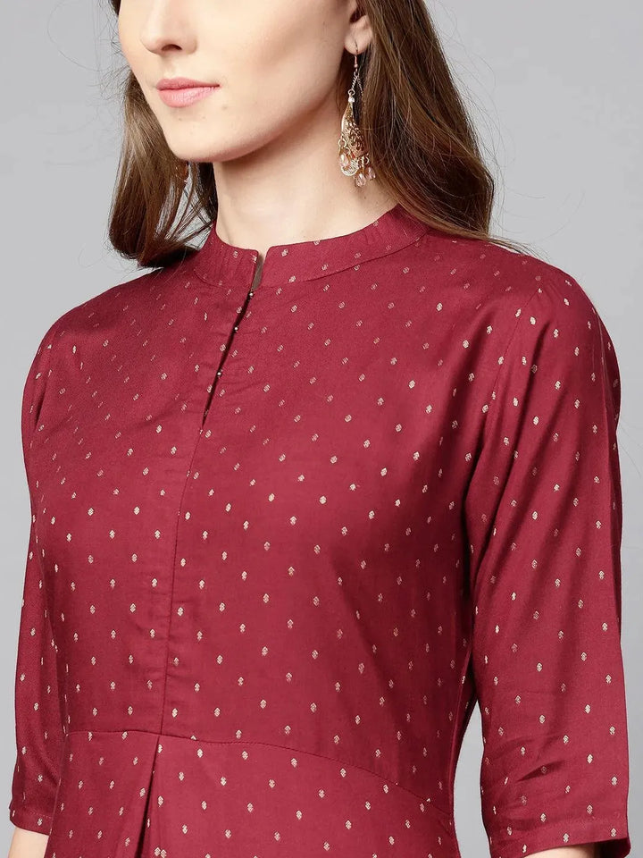 Maroon Printed Rayon Dress - Libas