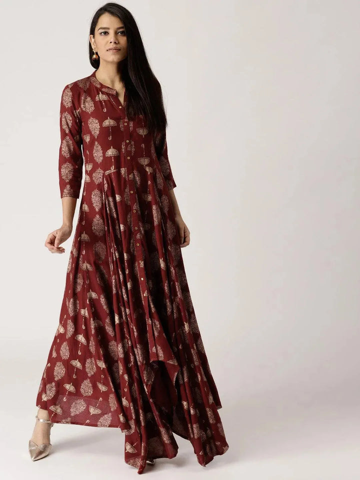 Maroon Printed Rayon Kurta - Libas