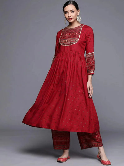 Maroon Printed Rayon Kurta - Libas