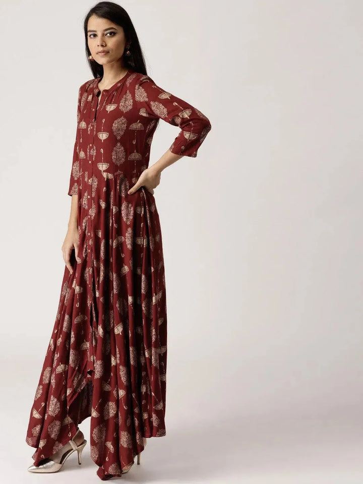 Maroon Printed Rayon Kurta - Libas