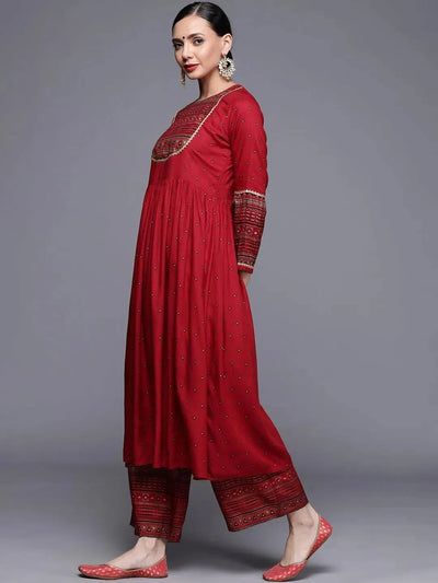 Maroon Printed Rayon Kurta - Libas