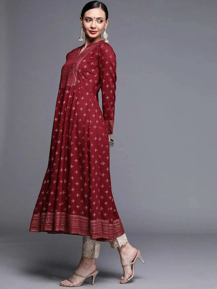 Maroon Printed Rayon Kurta - Libas