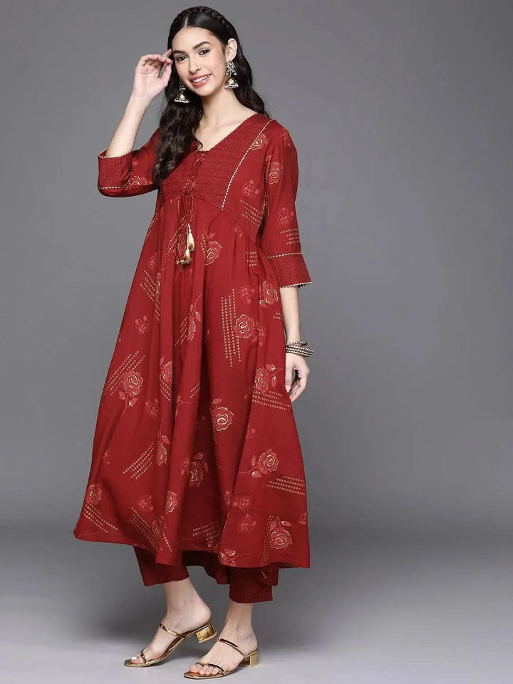 Maroon Printed Rayon Kurta - Libas