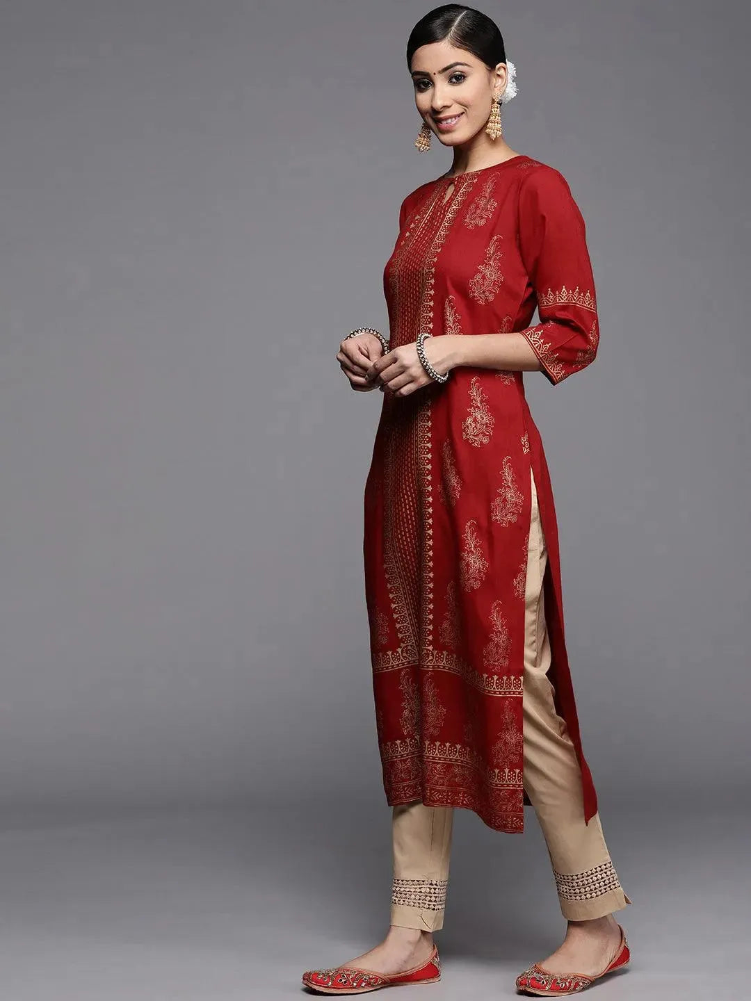 Maroon Printed Rayon Kurta - Libas