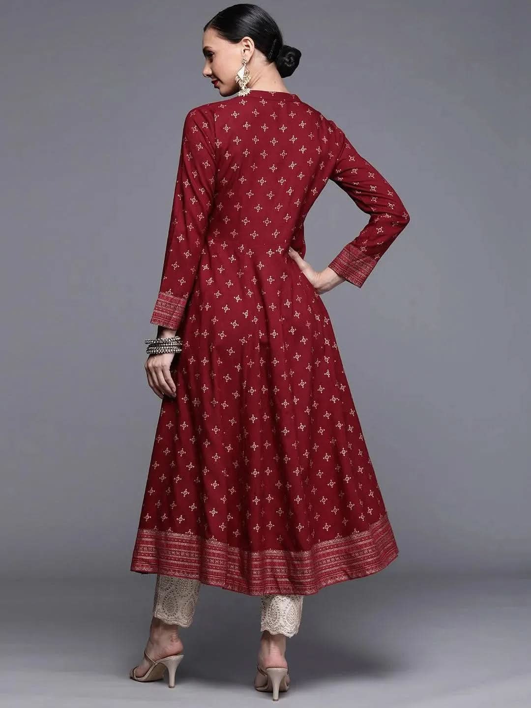 Maroon Printed Rayon Kurta - Libas 