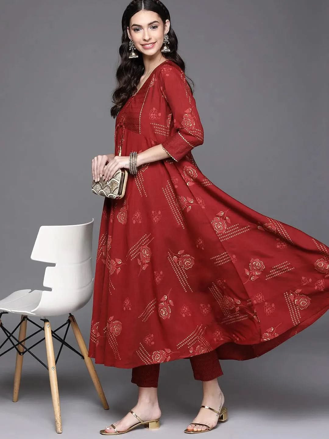 Maroon Printed Rayon Kurta - Libas 