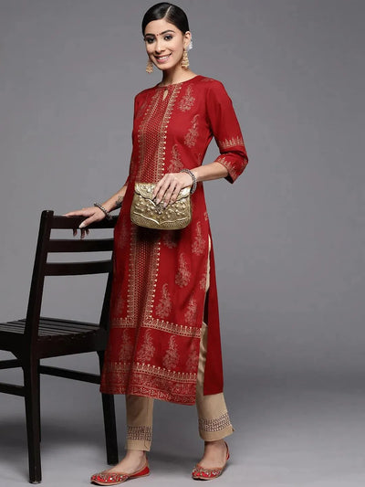 Maroon Printed Rayon Kurta - Libas