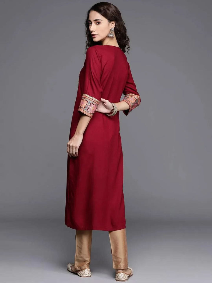 Maroon Printed Rayon Kurta - Libas