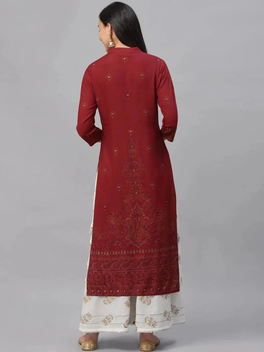 Maroon Printed Rayon Kurta - Libas 