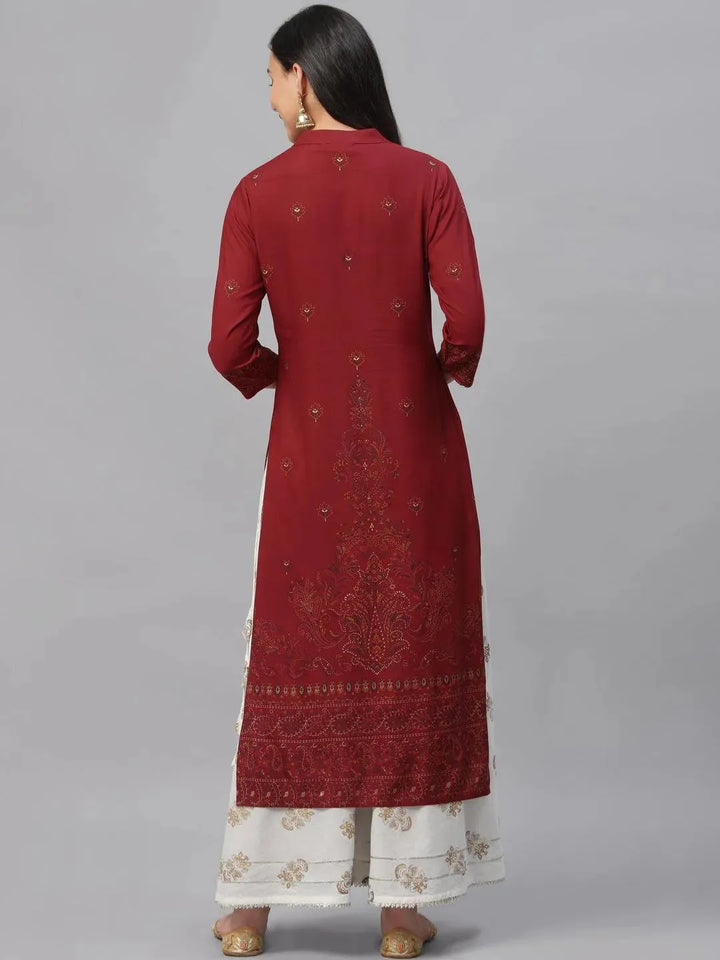 Maroon Printed Rayon Kurta - Libas