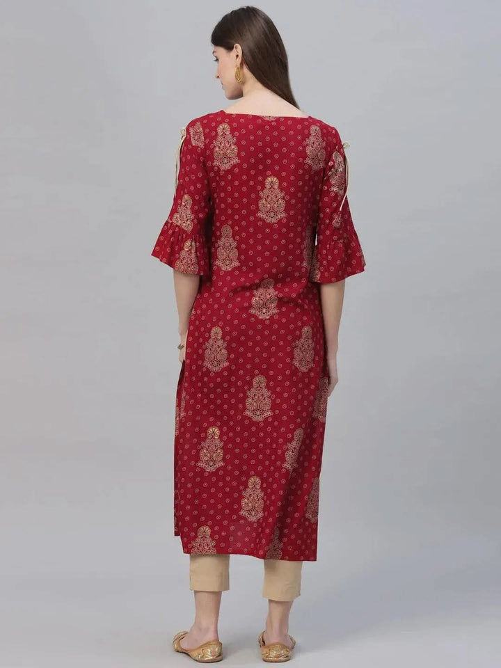 Maroon Printed Rayon Kurta - Libas