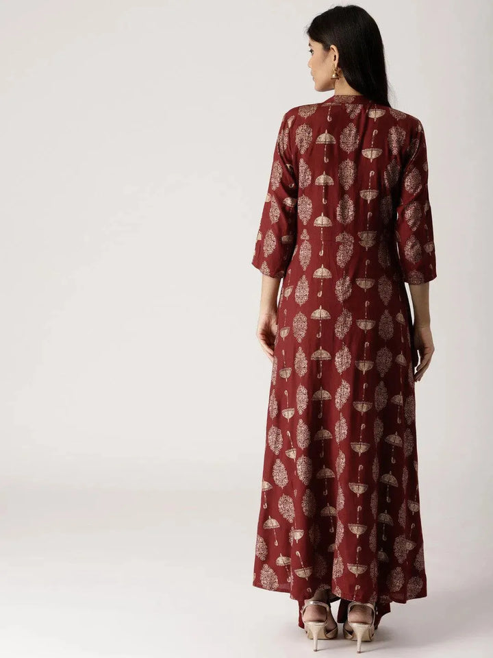 Maroon Printed Rayon Kurta - Libas